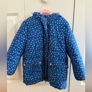 Boden Kids Blue Puffer Jacket with White Dots